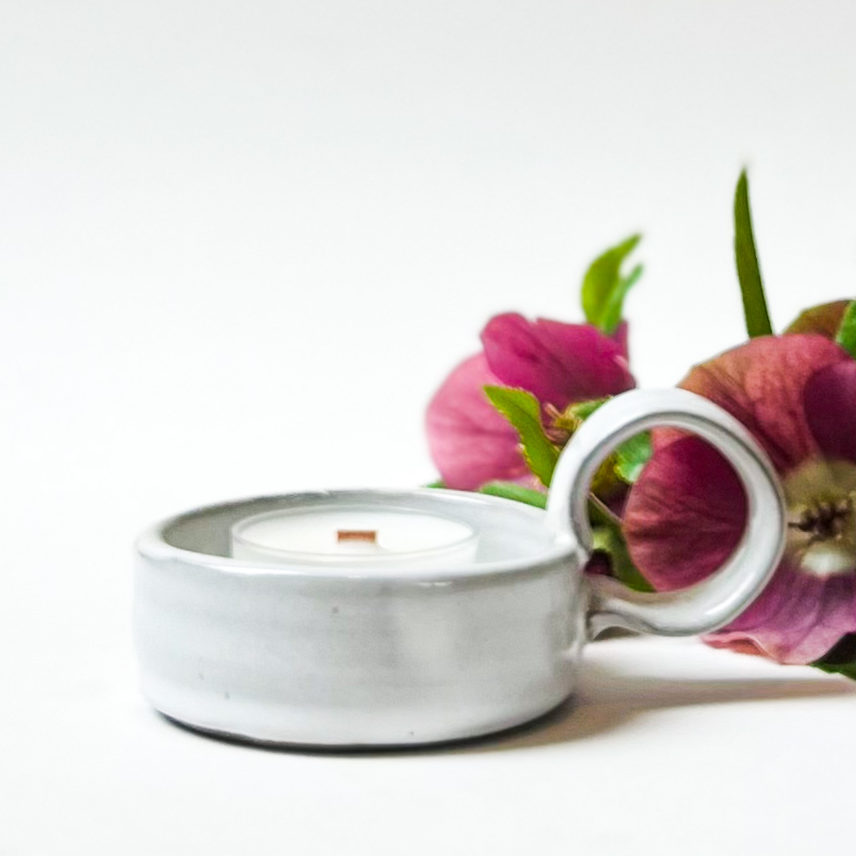White Tea Light Candle Holder with Handle